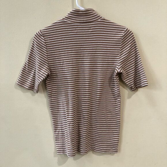 Loft Striped Ribbed Mock Neck Top - Picture 2 of 4